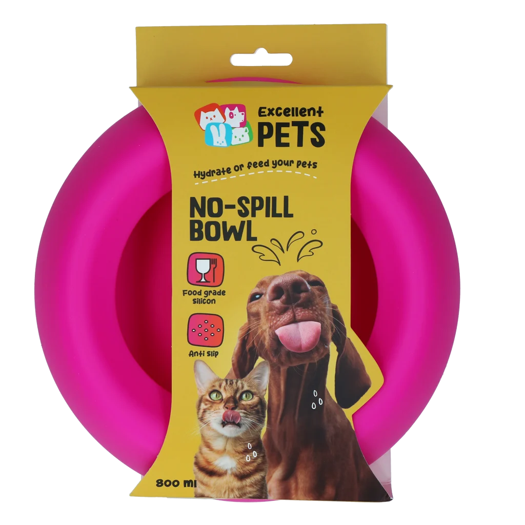 EXCE7051E.png Ciotola per cibo e acqua in silicone per cani con bordo contenitivo, 800 ml, rosa – Excellent Pets No-Spill Bowl - immagine 1