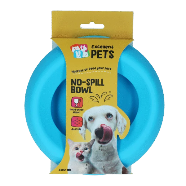 Ciotola per Cani in Silicone per Cibo e Acqua con Bordo Antisversamento, 300 ml Blu – Excellent Pets No-Spill Bowl