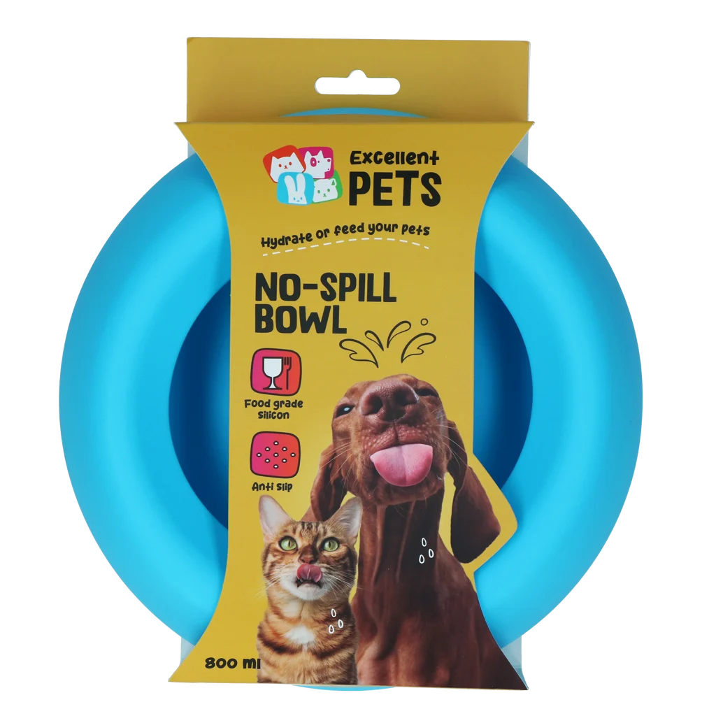 Ciotola per Cani in Silicone per Cibo e Acqua con Bordo Antisversamento, 800 ml Blu – Excellent Pets No-Spill Bowl - immagine 1