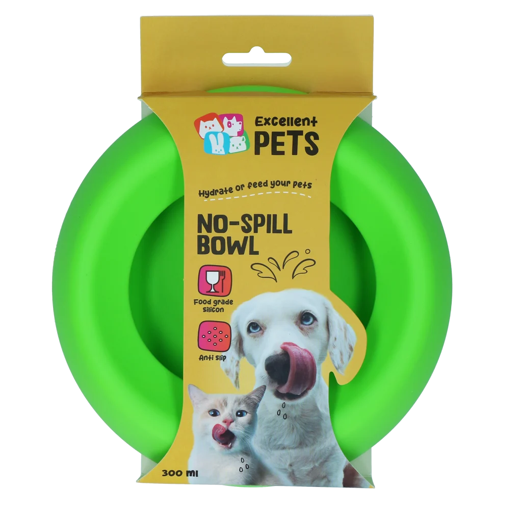 Ciotola per alimento e acqua per cani in silicone con bordo antispreco, 300 ml verde – Excellent Pets No-Spill Bowl - immagine 1