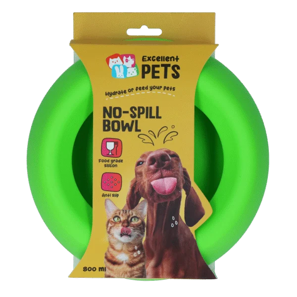 Ciotola in silicone per cani, per cibo e acqua, con bordo antispruzzo, 800 ml, verde – Excellent Pets No-Spill Bowl