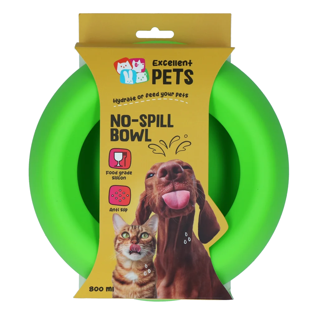 Ciotola in silicone per cani, per cibo e acqua, con bordo antispruzzo, 800 ml, verde – Excellent Pets No-Spill Bowl - immagine 1