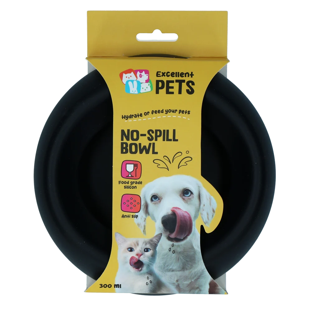 Ciotola in silicone per cani, per cibo e acqua, con bordo antispruzzo, 300 ml, antracite – Excellent Pets No-Spill Bowl - immagine 1