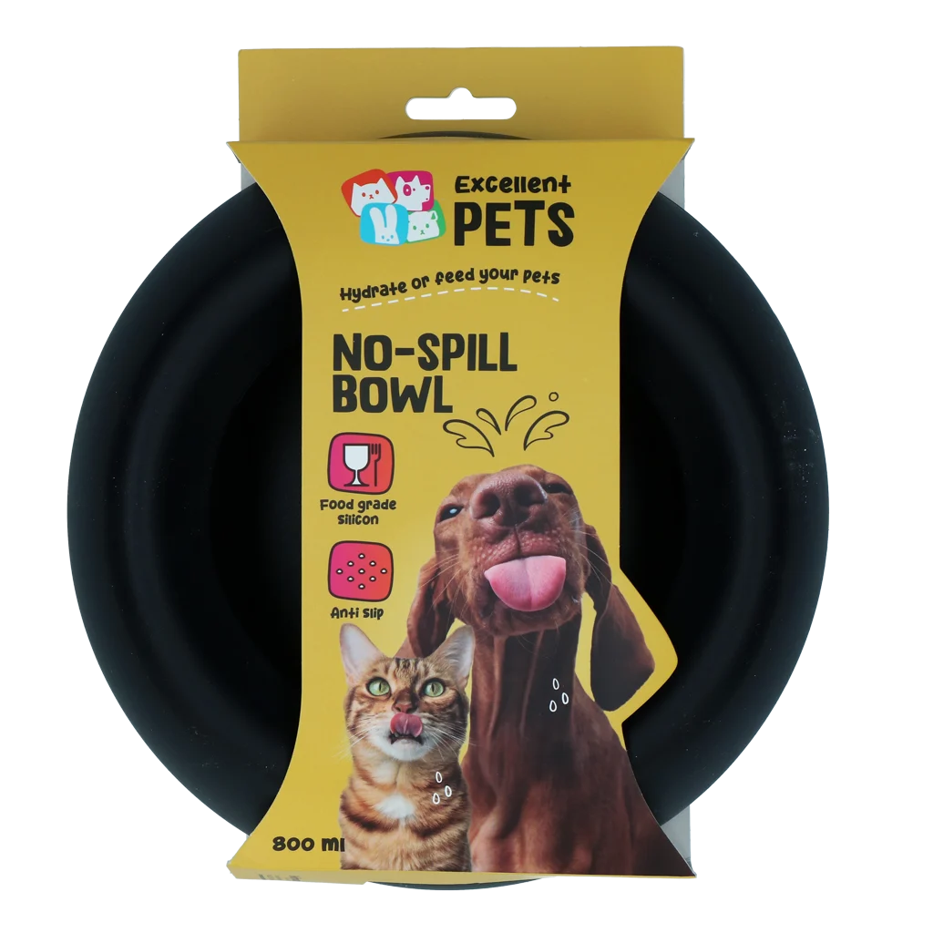 Ciotola per cani in silicone per cibo e acqua, con bordo antisversamento, 800 ml, antracite – Excellent Pets No-Spill Bowl - immagine 1