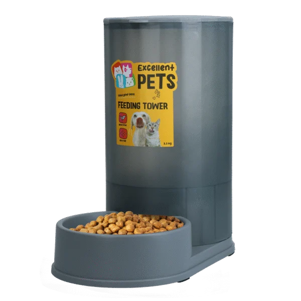 Distributore di mangime per cani e gatti con piedini antiscivolo, 2,3 kg – Excellent Pets Feeding Tower