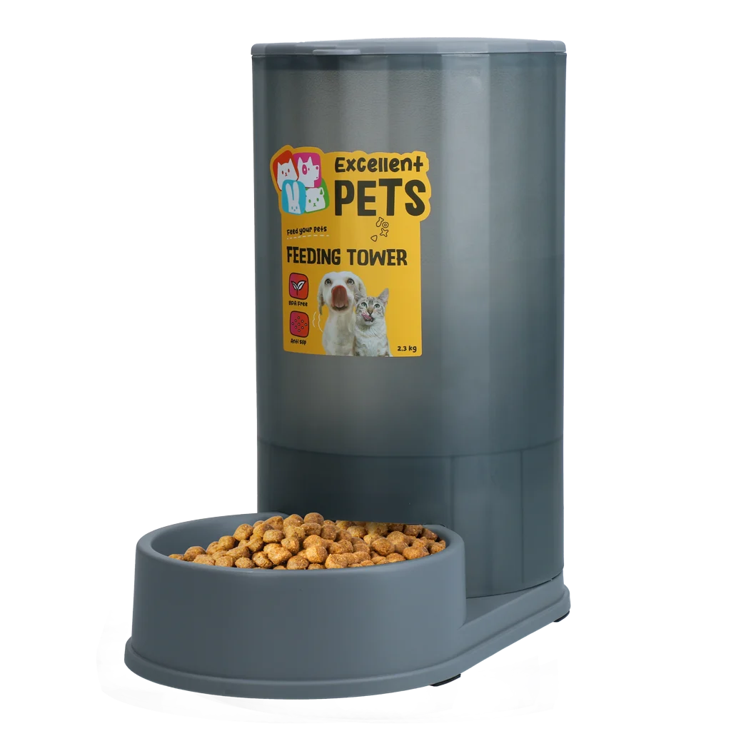 Distributore di mangime per cani e gatti con piedini antiscivolo, 2,3 kg – Excellent Pets Feeding Tower - immagine 1
