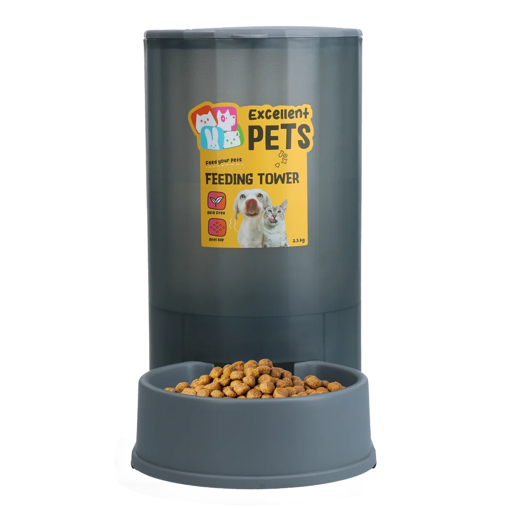 Distributore di mangime per cani e gatti con piedini antiscivolo, 2,3 kg – Excellent Pets Feeding Tower - immagine 2