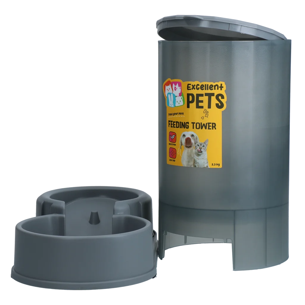 Distributore di mangime per cani e gatti con piedini antiscivolo, 2,3 kg – Excellent Pets Feeding Tower - immagine 3
