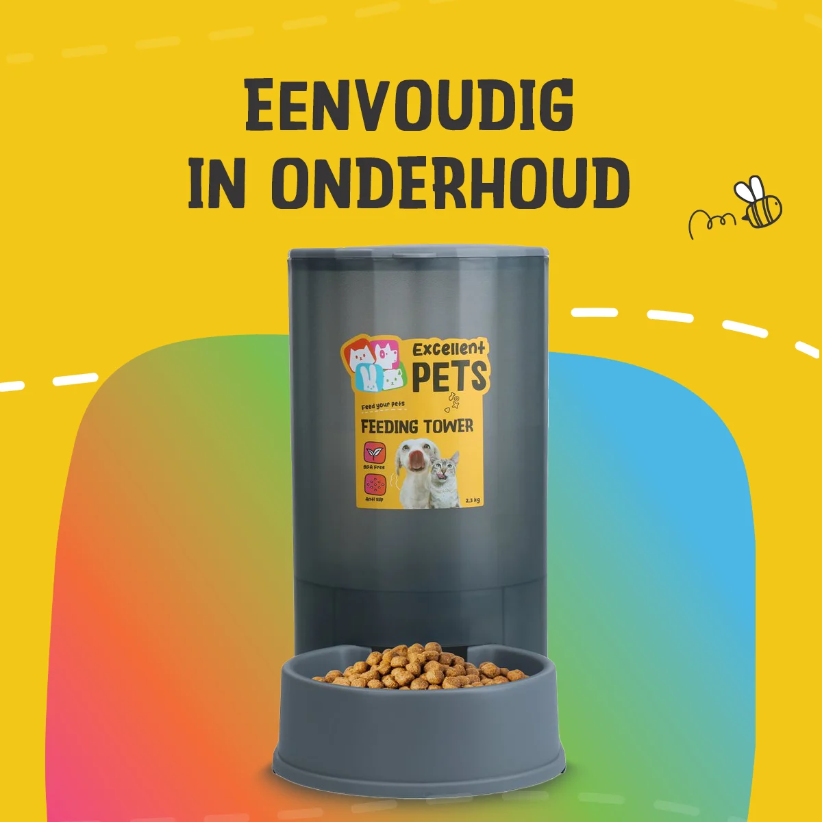 Distributore di mangime per cani e gatti con piedini antiscivolo, 2,3 kg – Excellent Pets Feeding Tower - immagine 4