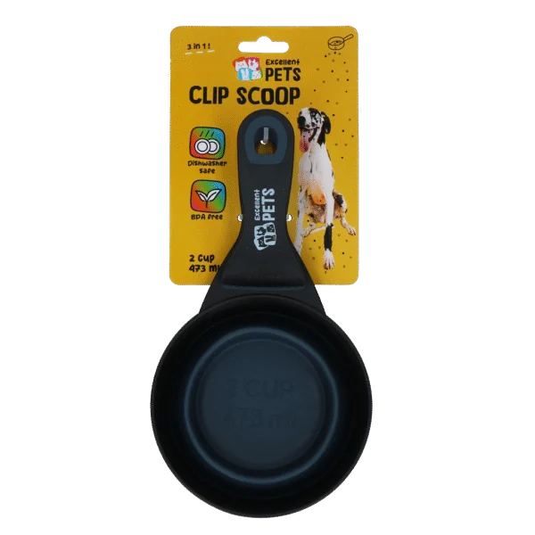 Misurino per mangime con clip di chiusura, 2 cup – Excellent Pets Clip Scoop