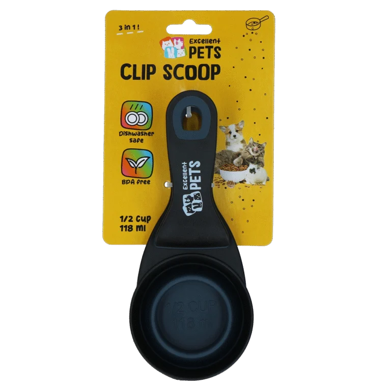 Paletta per alimenti con clip di chiusura, 0,5 cup – Excellent Pets Clip Scoop