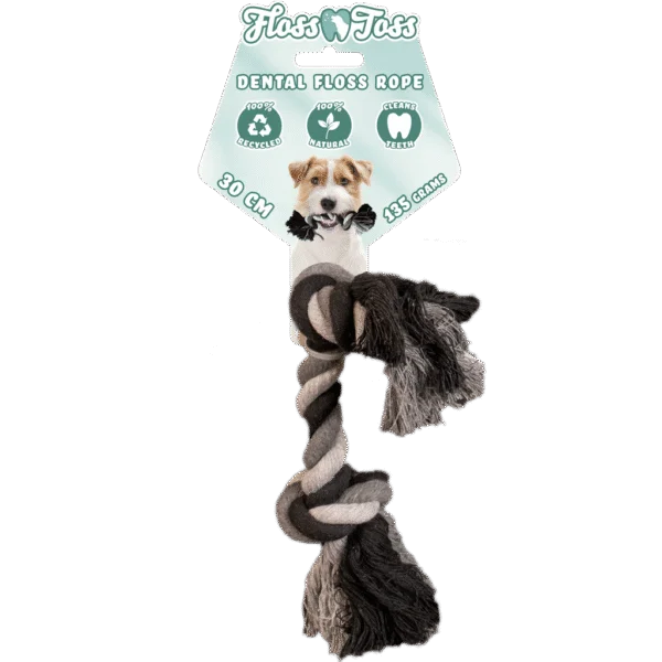 Corda in cotone per cani con 2 nodi, 30 cm – Floss Toss Natural Dental Ropes Dental Rope 2 Knot