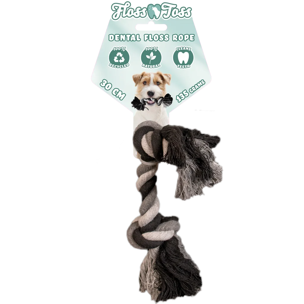 Corda in cotone per cani con 2 nodi, 30 cm – Floss Toss Natural Dental Ropes Dental Rope 2 Knot - immagine 1
