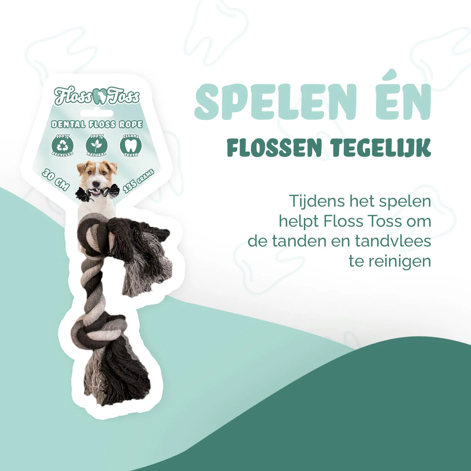 Corda in cotone per cani con 2 nodi, 30 cm – Floss Toss Natural Dental Ropes Dental Rope 2 Knot - immagine 3
