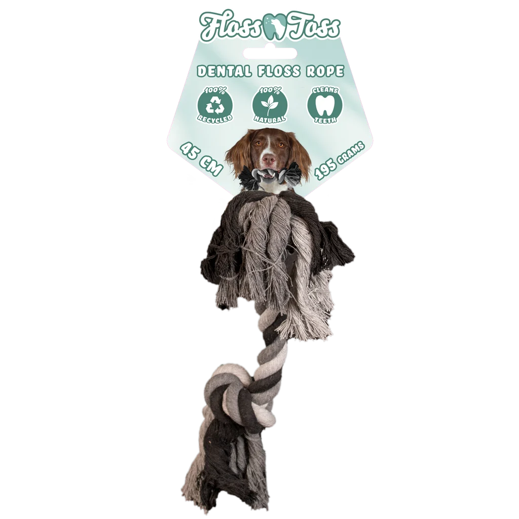 Corda in cotone per cani con 2 nodi, 45 cm – Floss Toss Natural Dental Ropes Dental Rope 2 Knot - immagine 1