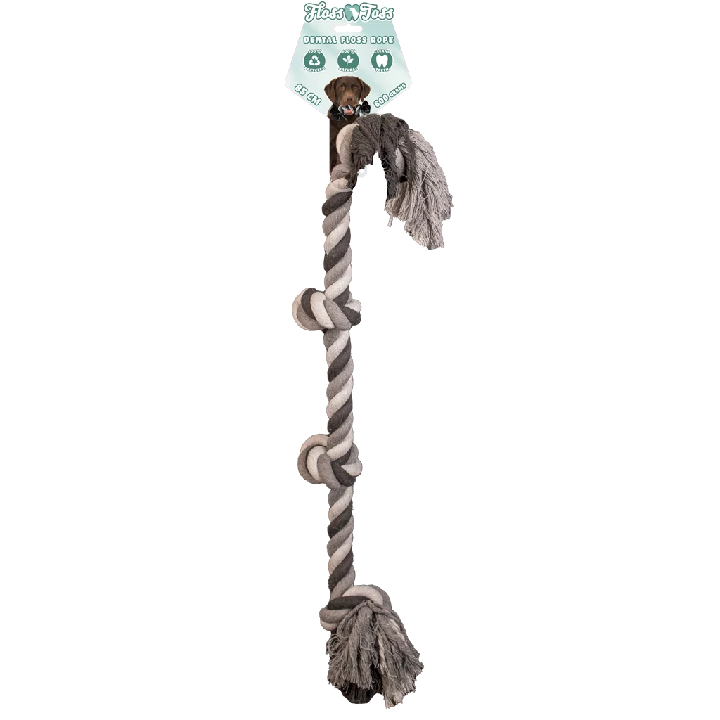 Corda per cani in cotone con 4 nodi, 85 cm – Floss Toss Natural Dental Ropes Dental Rope 4 Knot - immagine 1