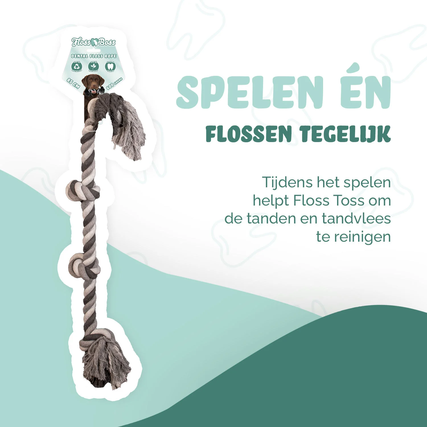 Corda per cani in cotone con 4 nodi, 85 cm – Floss Toss Natural Dental Ropes Dental Rope 4 Knot - immagine 2