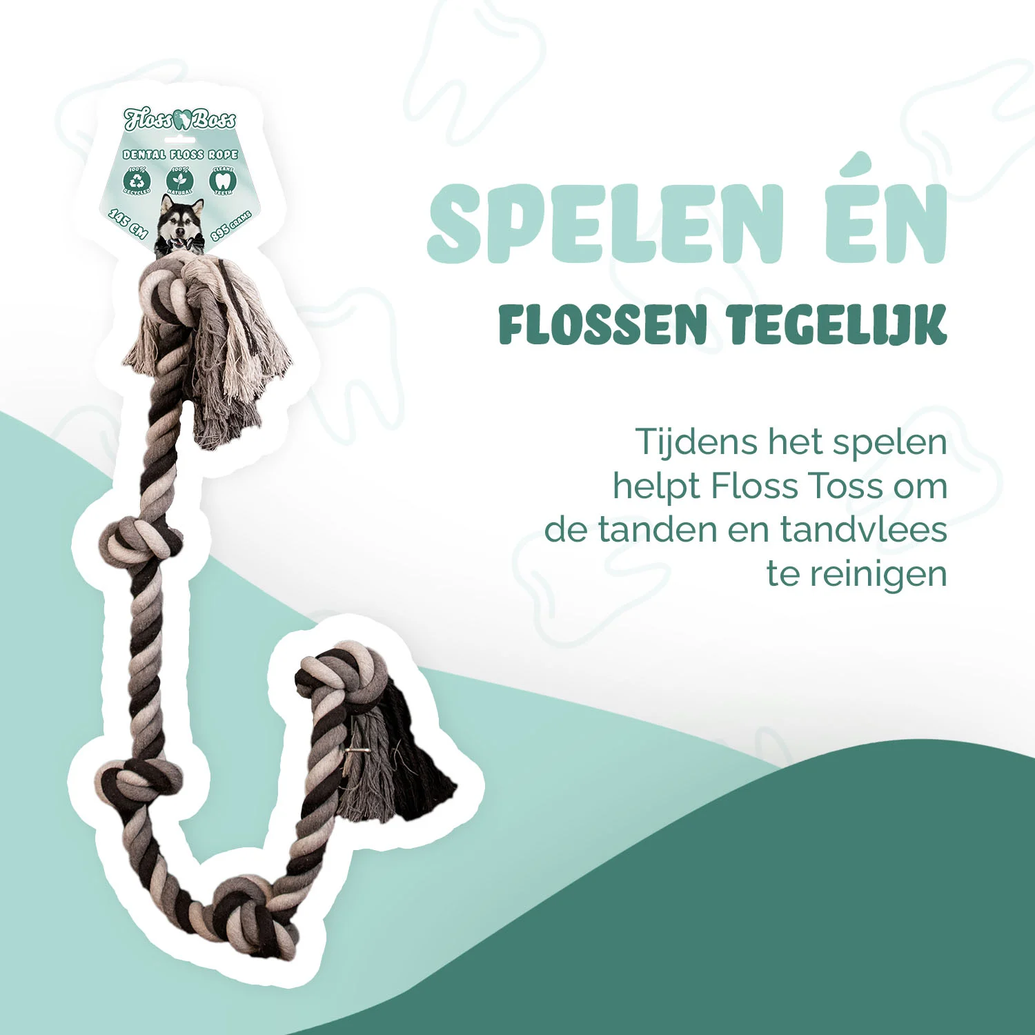 Corda per cani in cotone con 5 nodi, 145 cm – Floss Toss Natural Dental Ropes Dental Rope 5 Knot - immagine 2