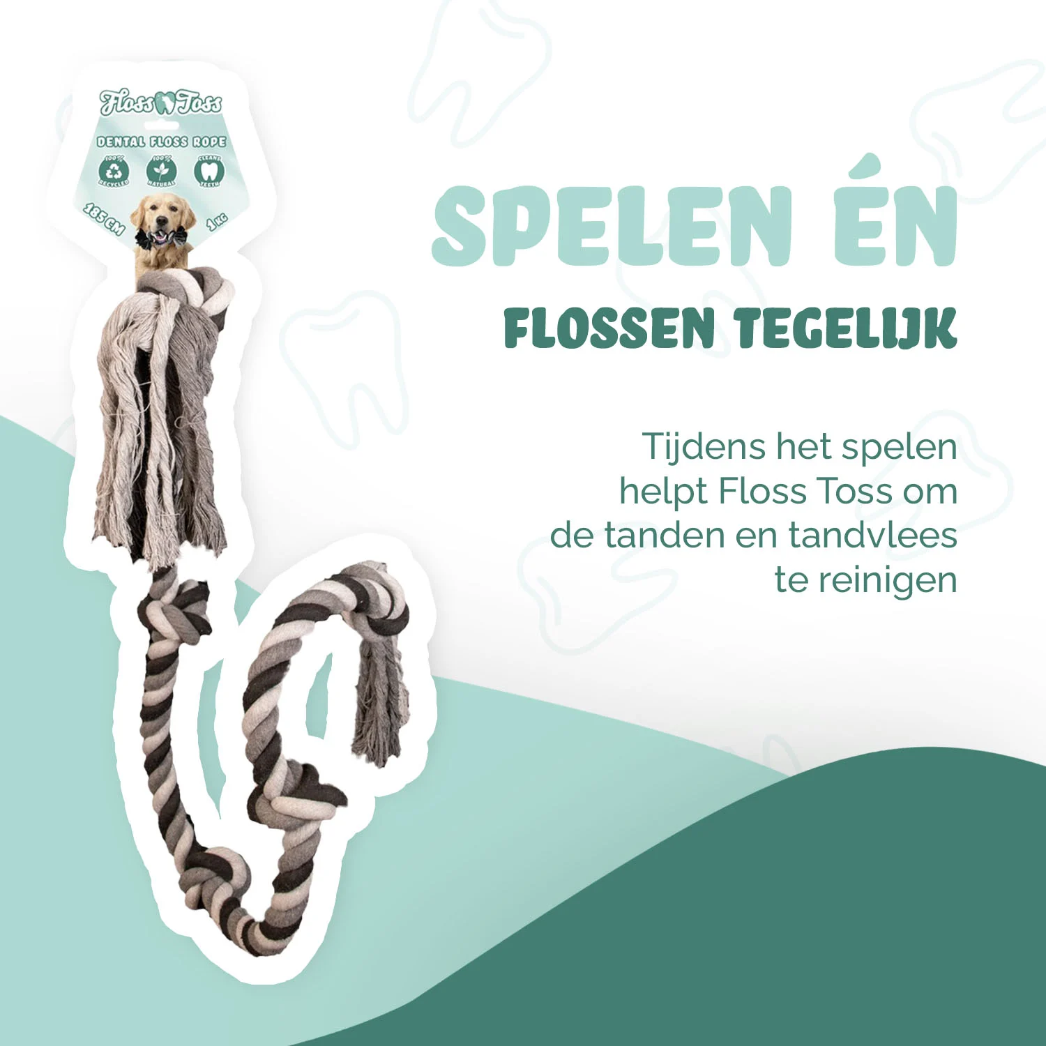 Corda per cani in cotone con 5 nodi, 185 cm – Floss Toss Natural Dental Ropes Dental Rope 5 Knot - immagine 2