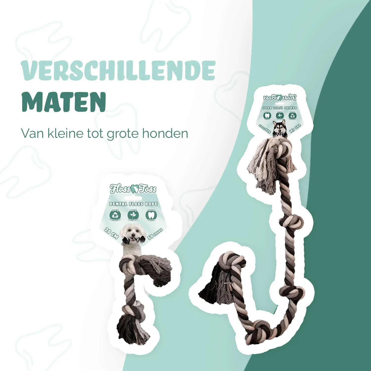 Corda per cani in cotone con 5 nodi, 185 cm – Floss Toss Natural Dental Ropes Dental Rope 5 Knot - immagine 5