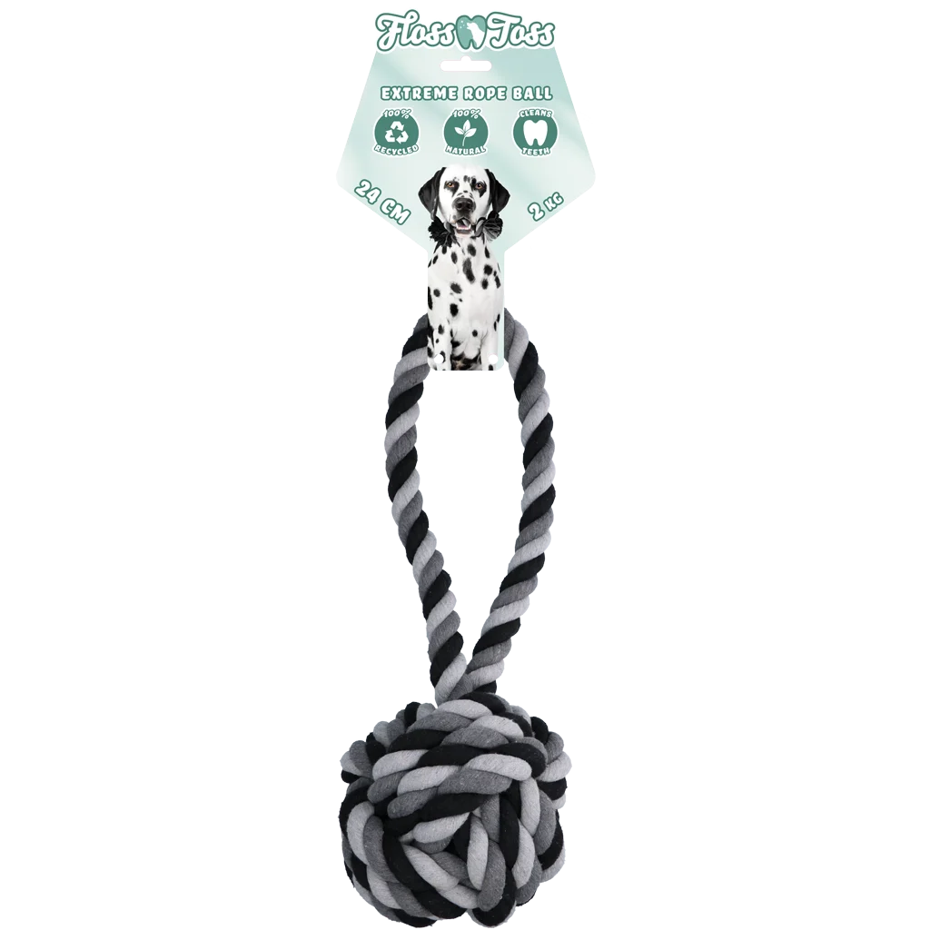 Corda per cani in cotone con palla, 60 cm – Floss Toss Natural Dental Ropes Dental Rope Exteme Tug and Ball - immagine 1