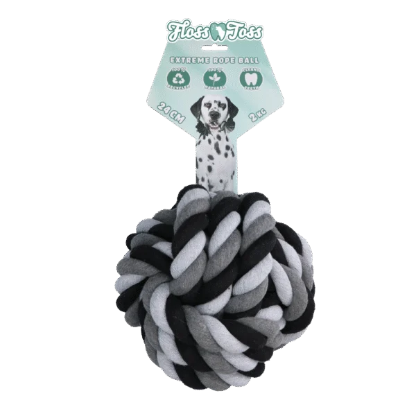 Corda per cani con palla in cotone, 24 cm – Floss Toss Natural Dental Ropes Dental Rope Exteme Ball