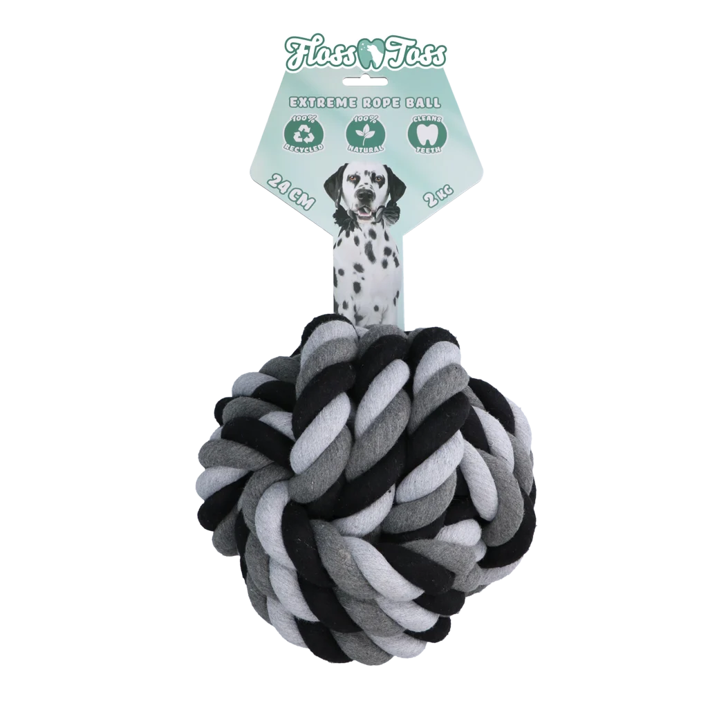 Corda per cani con palla in cotone, 24 cm – Floss Toss Natural Dental Ropes Dental Rope Exteme Ball - immagine 1