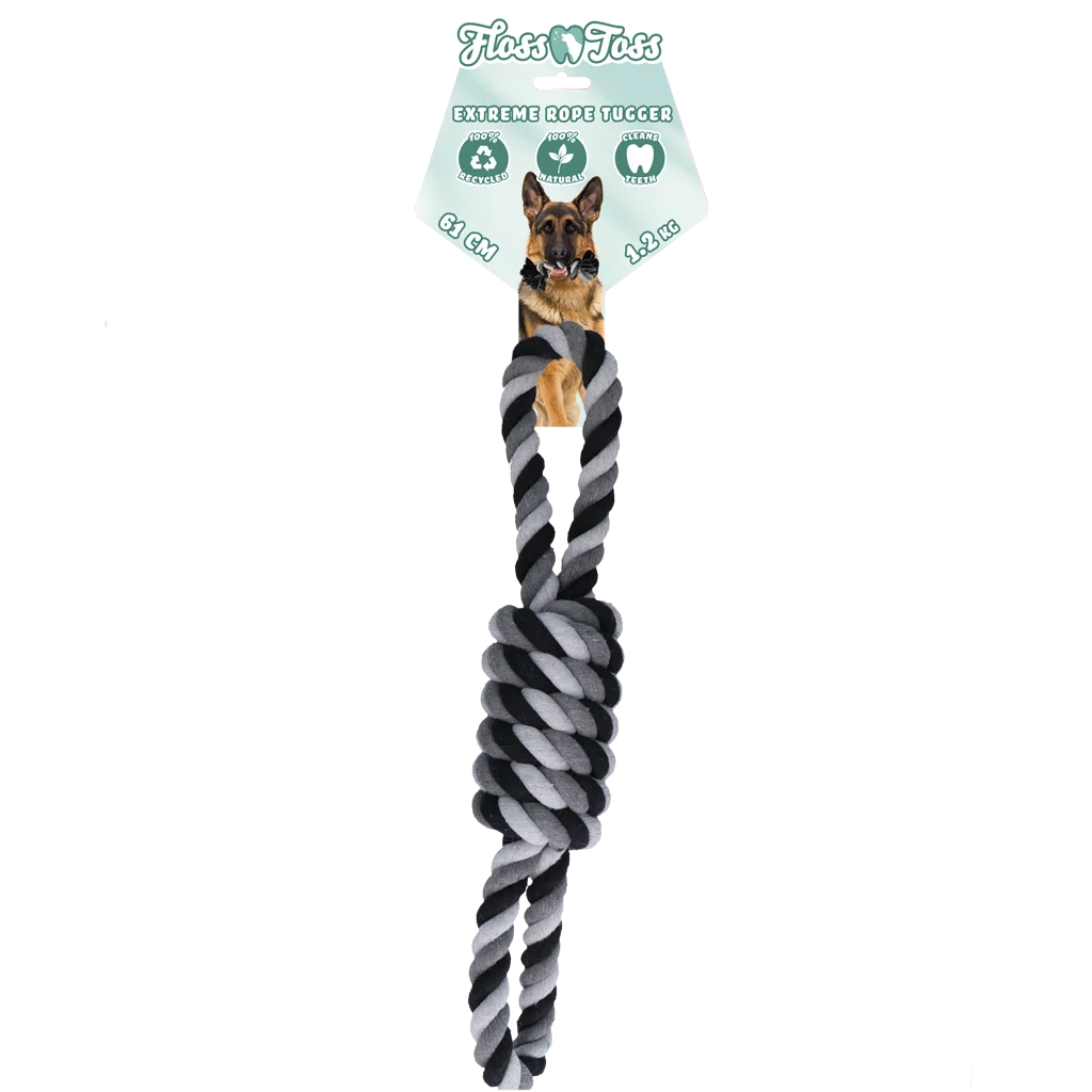 Corda in cotone per cani, 61 cm – Floss Toss Natural Dental Ropes Dental Rope Exteme 8-Tugger - immagine 1