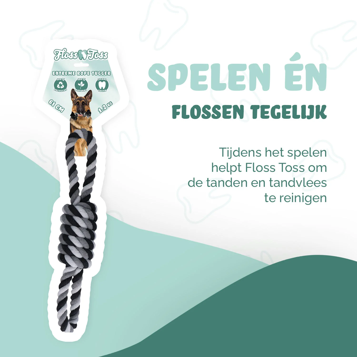 Corda in cotone per cani, 61 cm – Floss Toss Natural Dental Ropes Dental Rope Exteme 8-Tugger - immagine 2