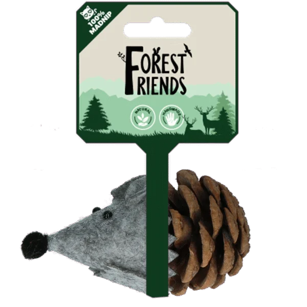 Topolino giocattolo per gatti in pigna e feltro con Madnip, grigio, 8 cm – Forest Friends Mouse