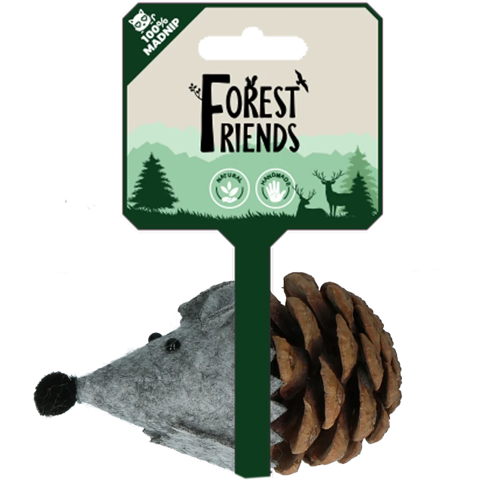 Topolino giocattolo per gatti in pigna e feltro con Madnip, grigio, 8 cm – Forest Friends Mouse - immagine 1