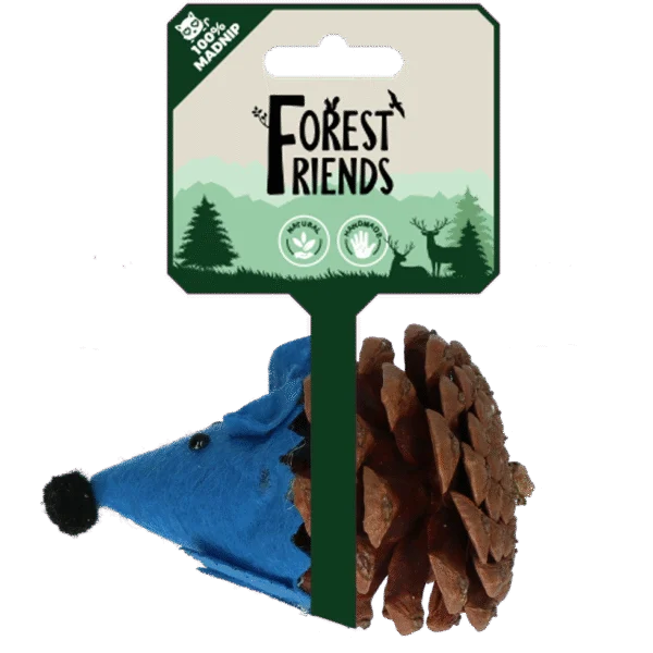 Topolino giocattolo per gatti in pigna e feltro con Madnip, blu, 8 cm – Forest Friends Mouse