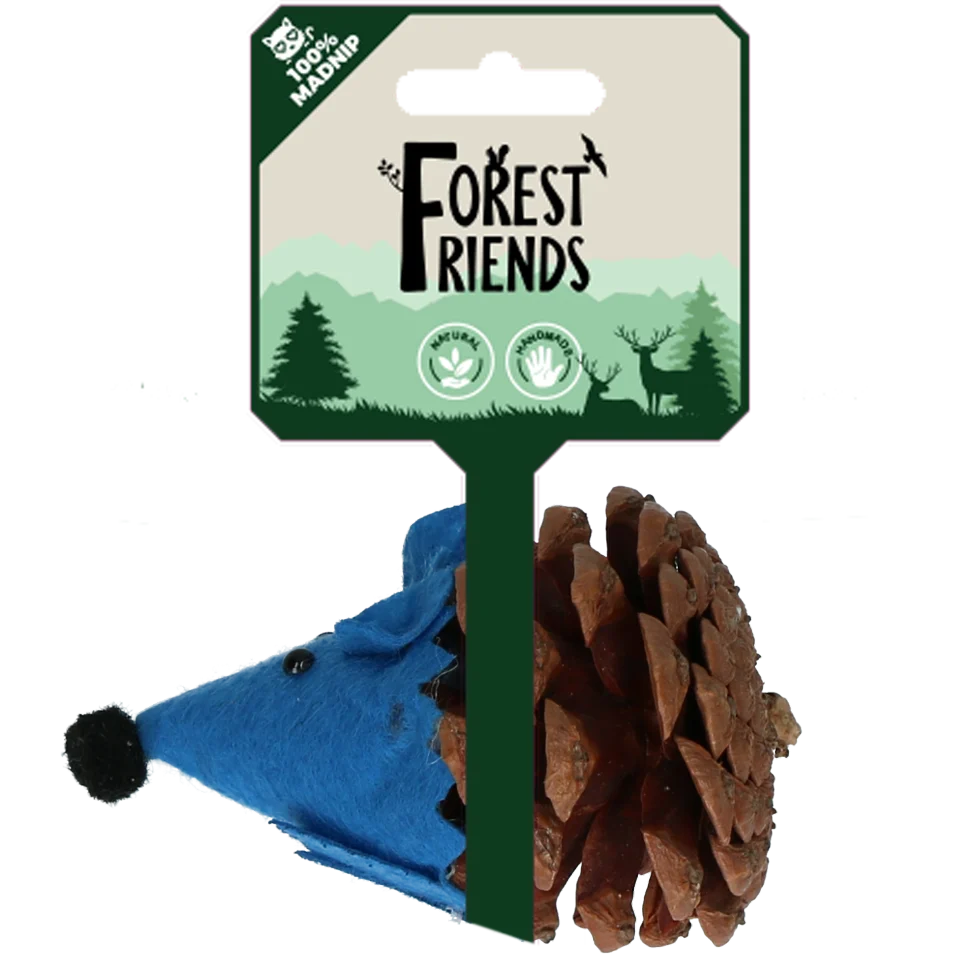 Topolino giocattolo per gatti in pigna e feltro con Madnip, blu, 8 cm – Forest Friends Mouse - immagine 1
