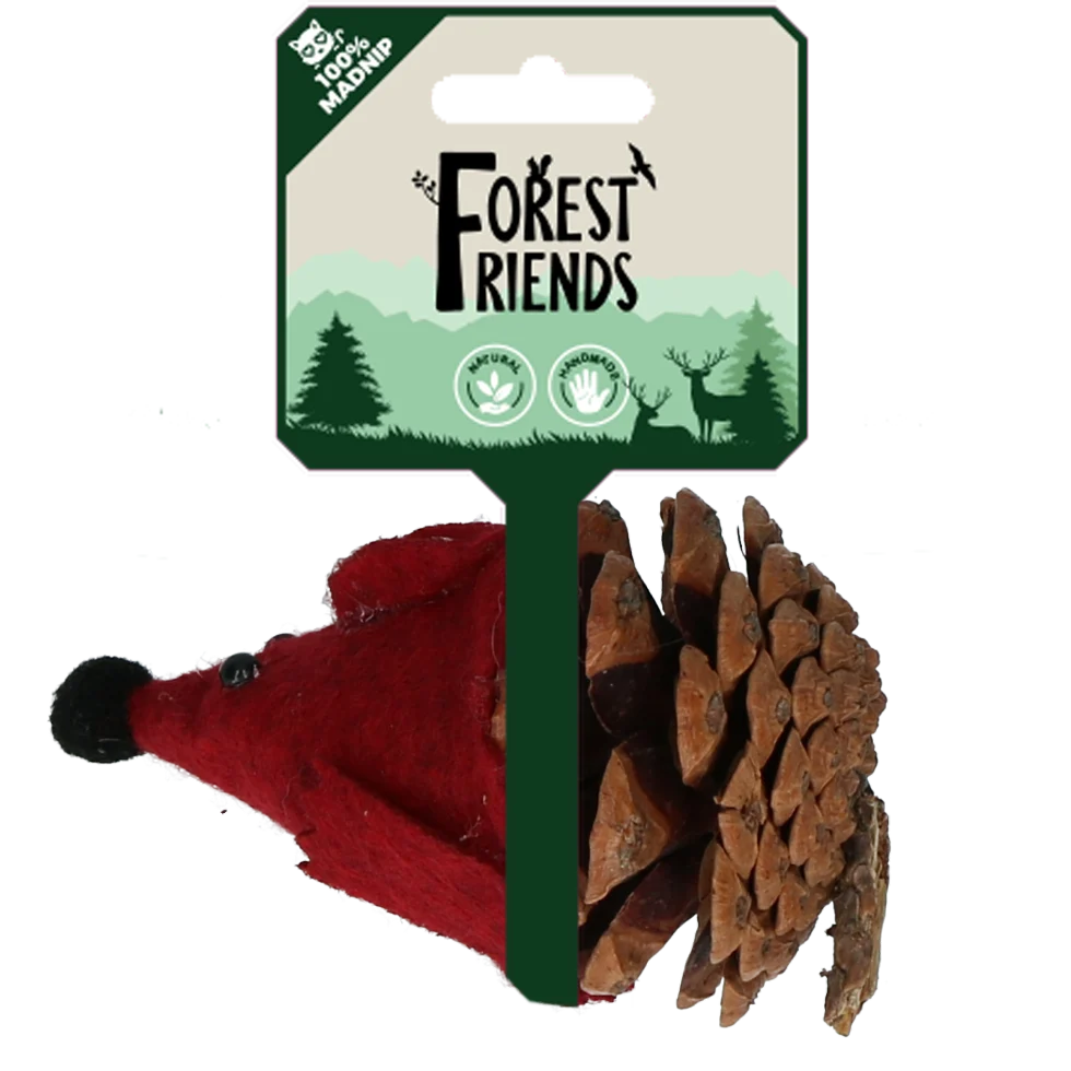 FORE006.png Topolino per gatti in pigna e feltro con Madnip, rosso, 8 cm – Forest Friends Mouse - immagine 1