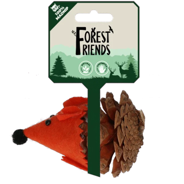 Topolino gioco per gatti in pigna e feltro con Madnip, arancione, 8 cm – Forest Friends Mouse