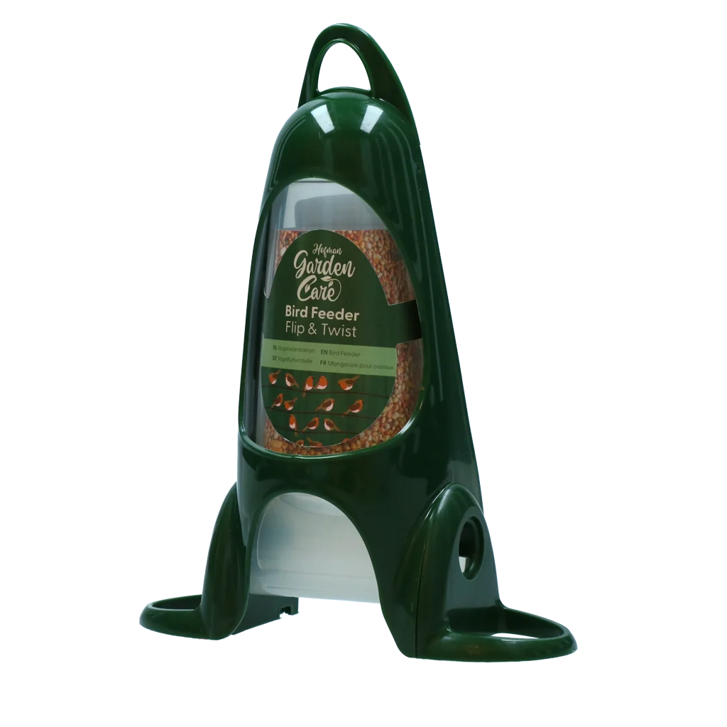 Mangiatoia a silo con anello di appoggio e 2 aperture, 1200 g – Hofman Garden Care Bird Feeder Flip & Twist - immagine 1
