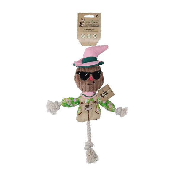 Giocattolo da tira e molla a forma di spaventapasseri con corpo frusciante e corda – Garden Paws Scarecrow Scary Harry S