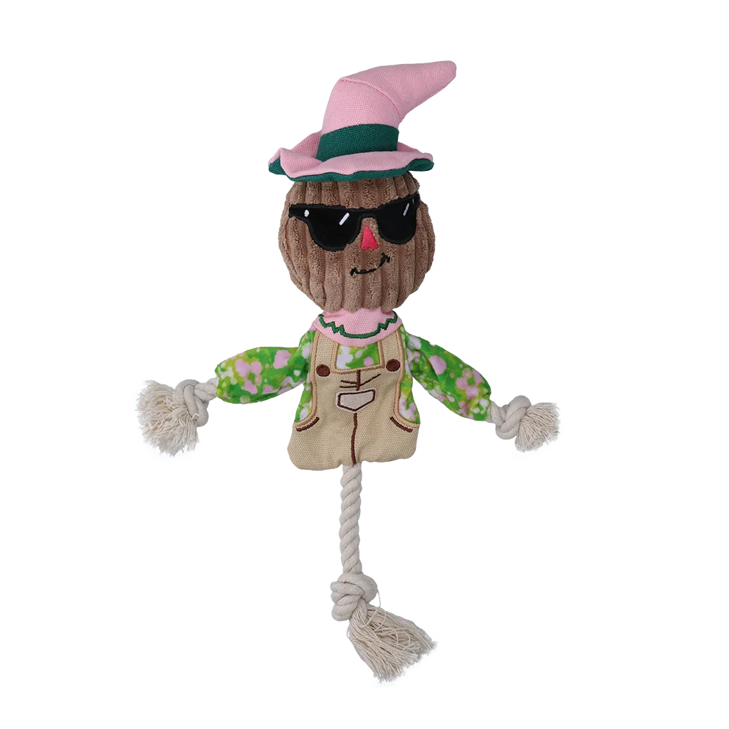 Giocattolo da tira e molla a forma di spaventapasseri con corpo frusciante e corda – Garden Paws Scarecrow Scary Harry S - immagine 2