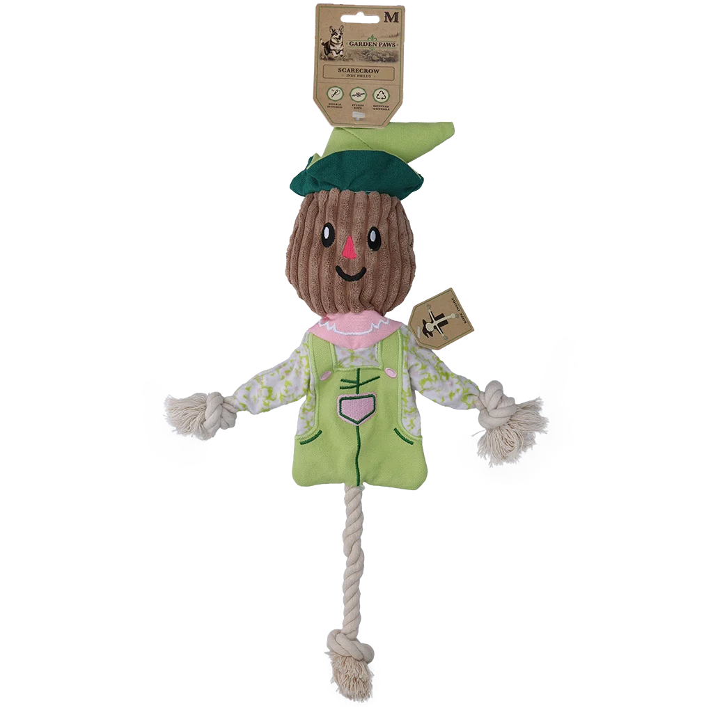 Gioco da tira e molla Scarecrow con corpo frusciante e corda – Garden Paws Scarecrow Indy Fields M - immagine 1