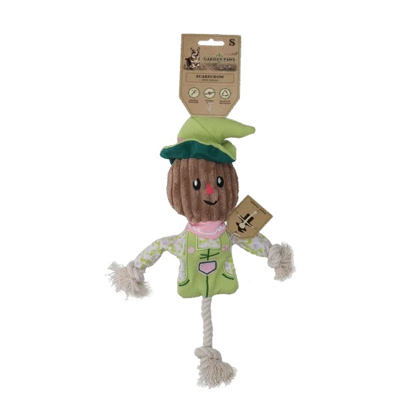 Gioco da tirare a forma di spaventapasseri con corpo frusciante e corda – Garden Paws Scarecrow Indy Fields S