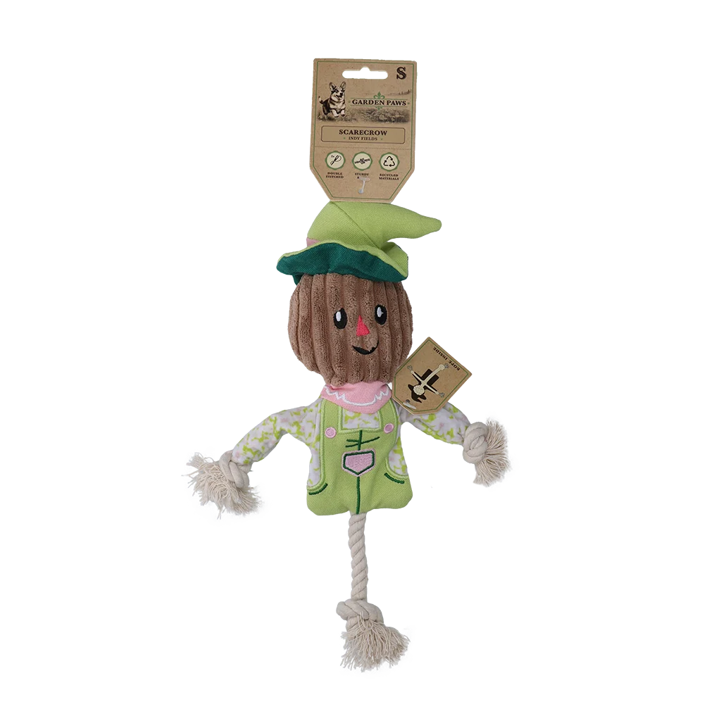 Gioco da tirare a forma di spaventapasseri con corpo frusciante e corda – Garden Paws Scarecrow Indy Fields S - immagine 1