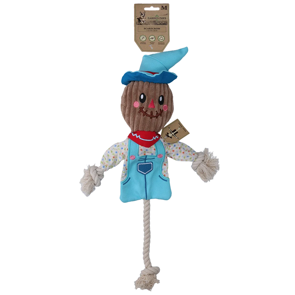 Gioco da tirare a forma di spaventapasseri con corpo frusciante e corda – Garden Paws Scarecrow Calvin Crow M - immagine 1