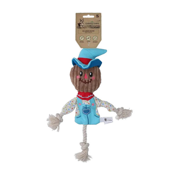 Giocattolo da tiro spaventapasseri con corpo frusciante e corda – Garden Paws Scarecrow Calvin Crow S