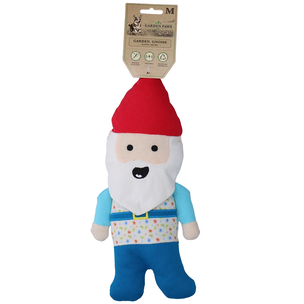 Peluche per cani a forma di gnomo da giardino con squeaker M – Garden Paws Garden Gnome Happy Henry M - immagine 1