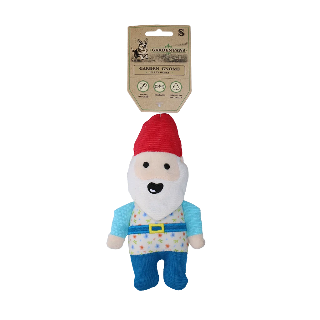 Peluche per cani gnomo da giardino con squeaker S – Garden Paws Garden Gnome Happy Henry S - immagine 1