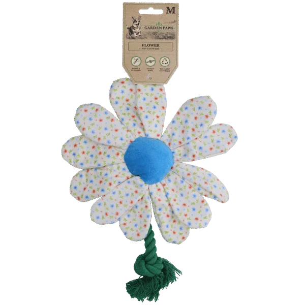 Peluche per cani a forma di fiore con corda, M – Garden Paws Flower Sky Flowers