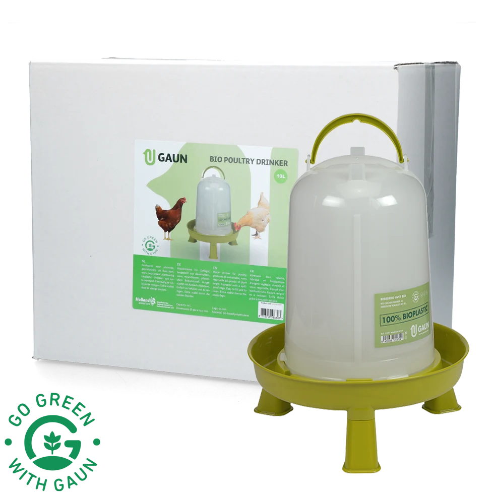GAUN11097.png Abbeveratoio a torre per galline con piedini, in plastica riciclata, verde lime, 10 l – Gaun Bio - immagine 1
