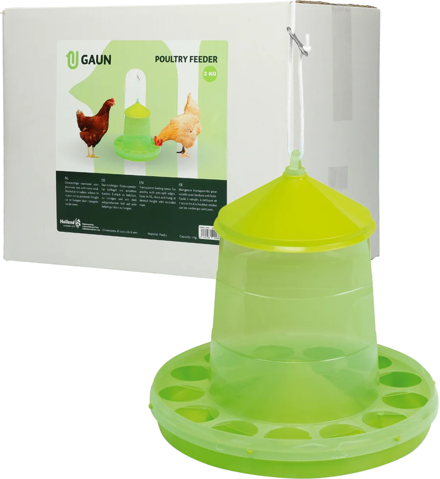Torre mangiatoia per pollame in bioplastica trasparente, verde lime, 2 kg – Gaun Bio Green Lemon - immagine 1
