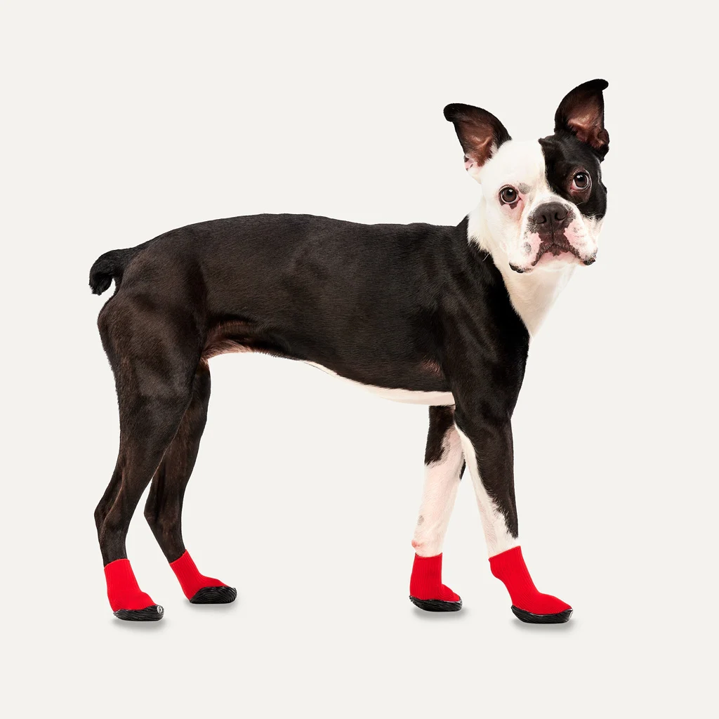 Scarpe impermeabili per cani con suola in gomma, 4 pezzi, XS, rosse e nere – Goo-eez Lites - immagine 3