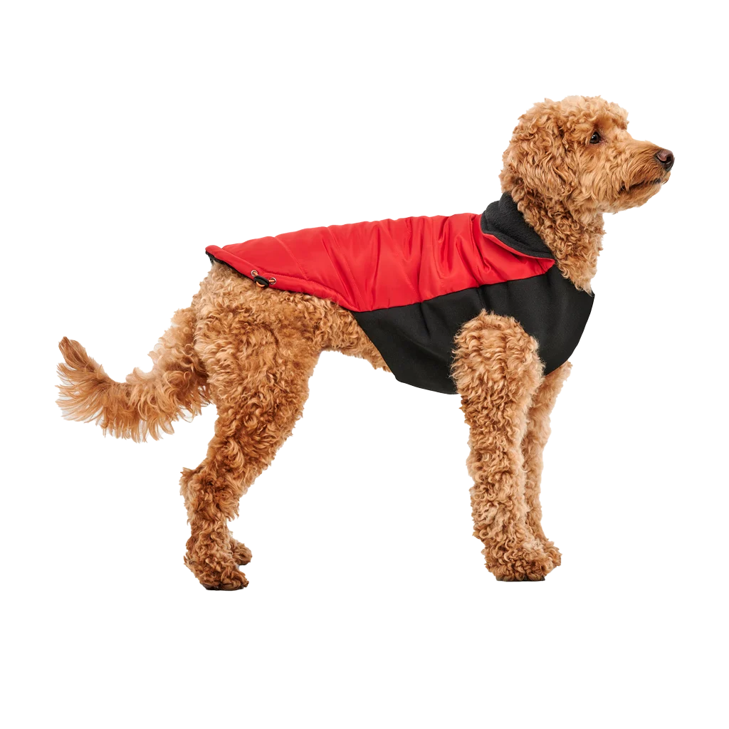 GOOE051D.png Giacca per cani con fodera in peluche, idrorepellente, M, lunghezza della schiena 45 cm, rossa e nera – Goo-eez Mock Neck Signature Wrap Jacket - immagine 1
